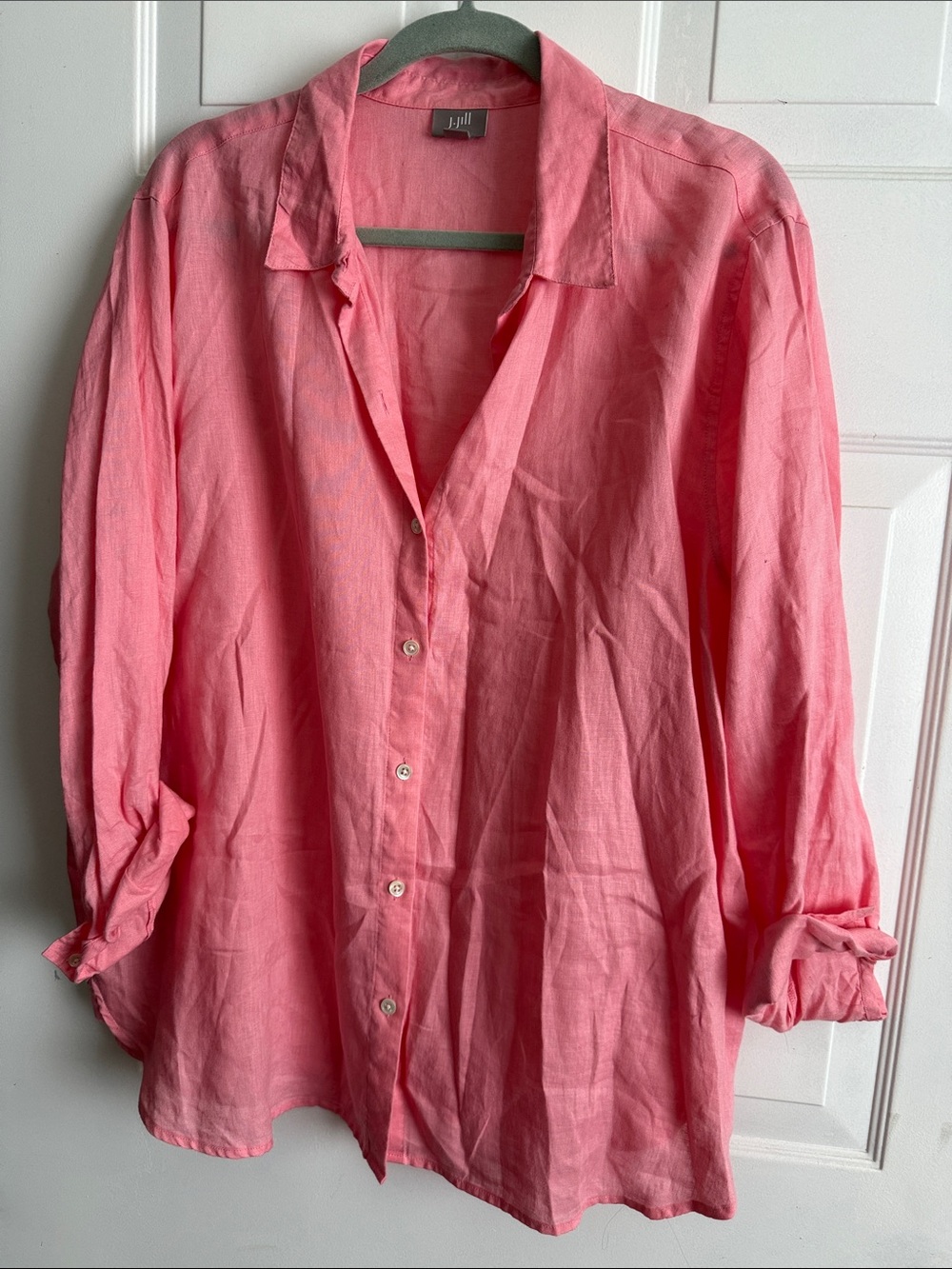 J. Jill Coral Pink Button-Front Linen Shirt